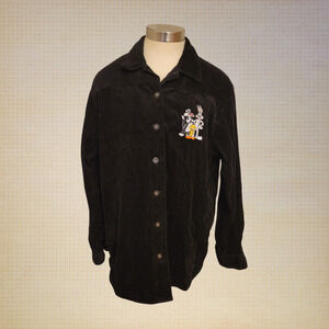 Warner Brothers Black Corduroy Looney Tunes Embroidered Shirt Women’s Medium